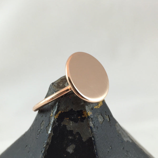 3 Initials Surface Engraved 15mm Round  -  9 Carat Rose Gold Signet Ring