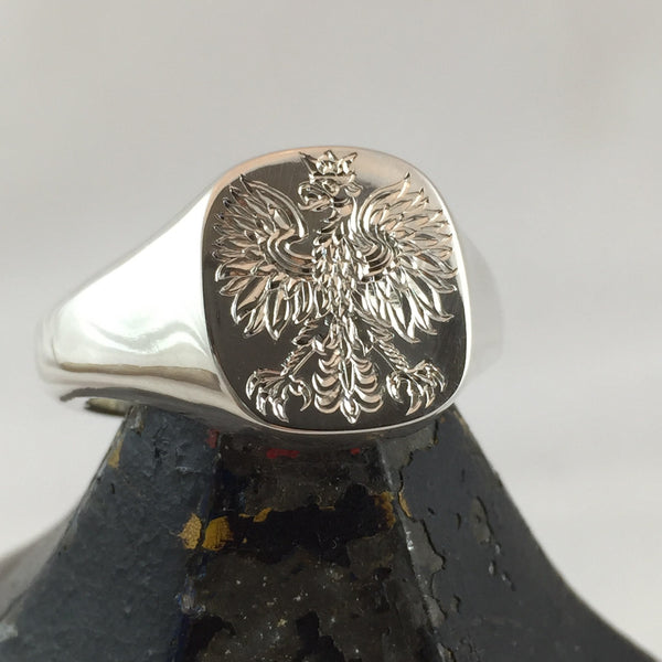 Totem Engraved 14mm x 13mm Cushion Sterling Silver Signet Ring