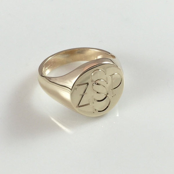 4 Initials Engraved  13mm Round  -  18 Carat Yellow Gold Signet Ring