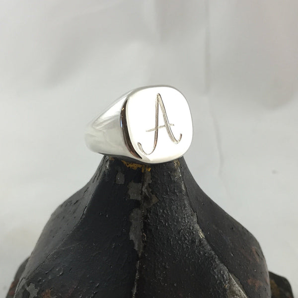 1 Initial Engraved  16mm x 16mm  - Sterling Silver Signet Ring