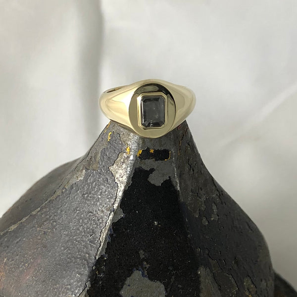 Salt and Pepper Diamond Set  11mm x 9mm Oval -  9 Carat Yellow Gold Signet Ring