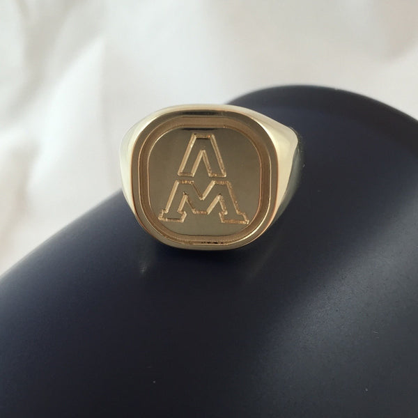 1 Initial Engraved  16mm x 16mm  - 9 Carat Yellow Gold Signet Ring