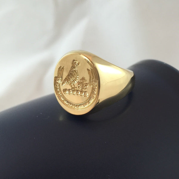 Family Crest Seal Engraved 16mm x 13mm  -  18 Carat Yellow Gold Signet Ring