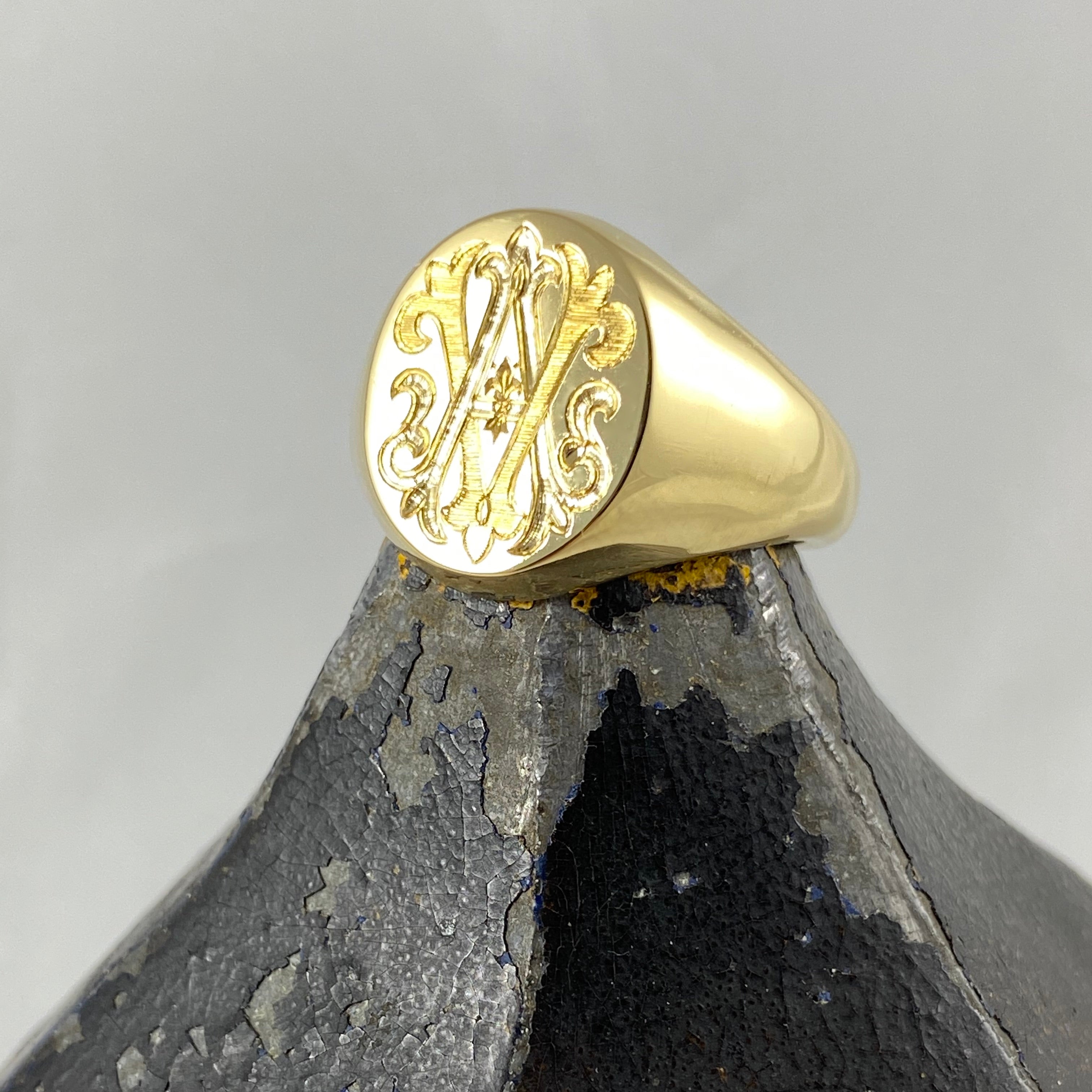 Monogram Engraved  16mm x 13mm  -   18 Carat Yellow Gold Signet Ring