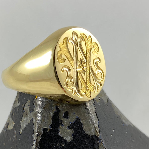 Monogram Engraved  16mm x 13mm  -   18 Carat Yellow Gold Signet Ring