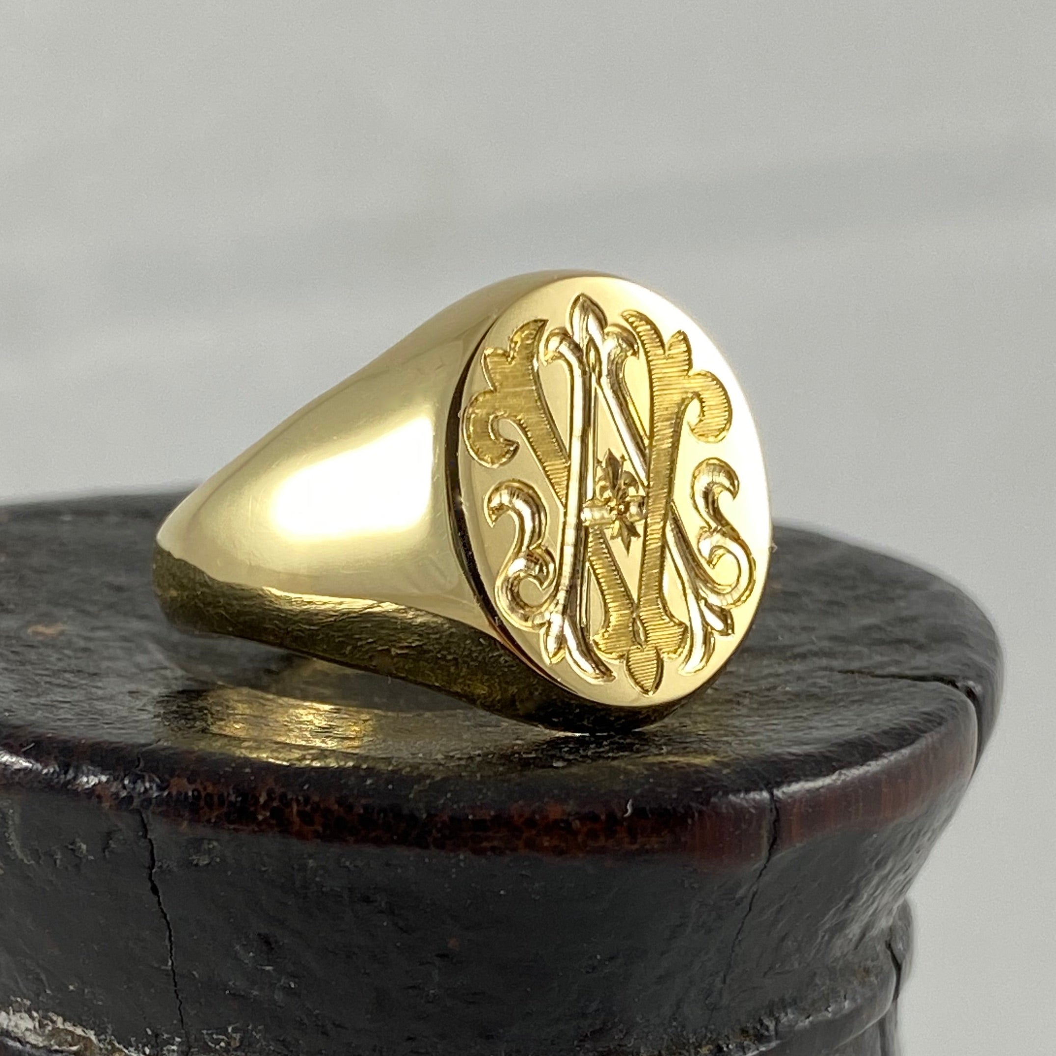 Monogram Engraved  16mm x 13mm  -   18 Carat Yellow Gold Signet Ring