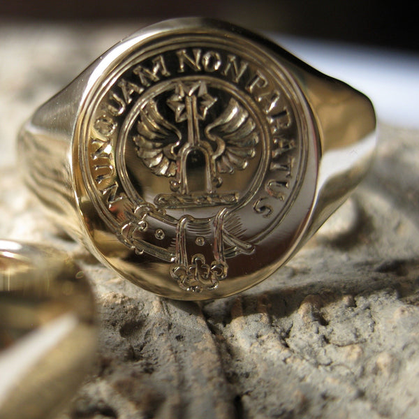 Family Clan Badge Engraved 13mm x 11mm  -  9 Carat Yellow Gold Signet Ring