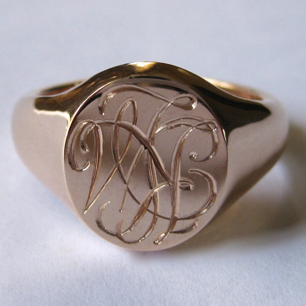 3 Initials Engraved 14mm x 12mm  -  9 Carat Rose Gold Signet Ring