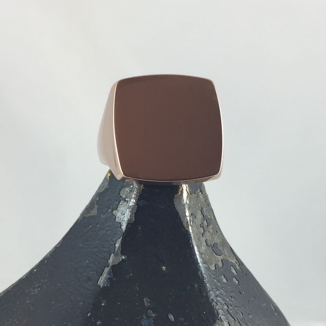 Large Plain 9 carat rose gold signet ring cushion shape