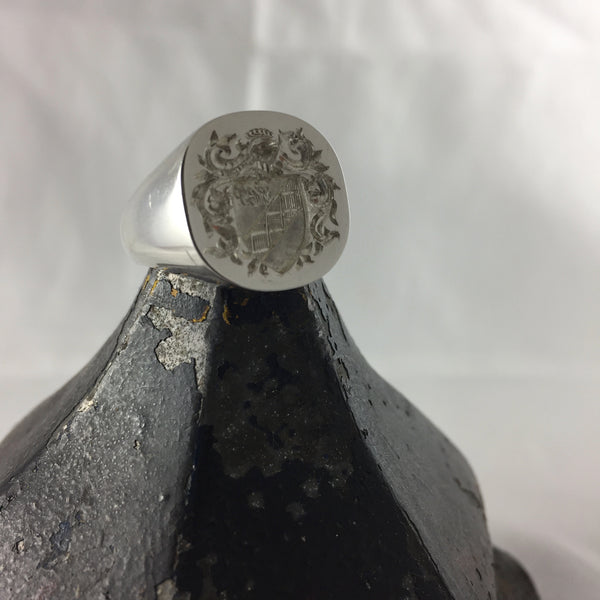 Family Coat of Arms Engraved 16mm x 16mm  -  9 Carat White Gold Signet Ring